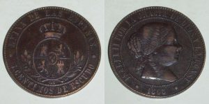 2852 5 CENTIMOS DE ESCUDO 1868 ISABEL II
