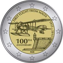 2 EUROS MALTA 2015. 100 AÑOS DEL PRIMER VUELO DESDE MALTA.